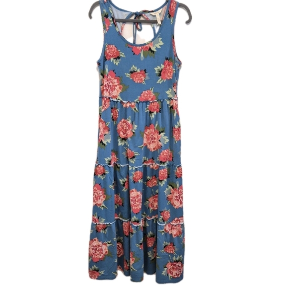 Matilda Jane No End Maxi Dress Teal Floral Sundress Tiered Long Women's Sz Large - Picture 2 of 11